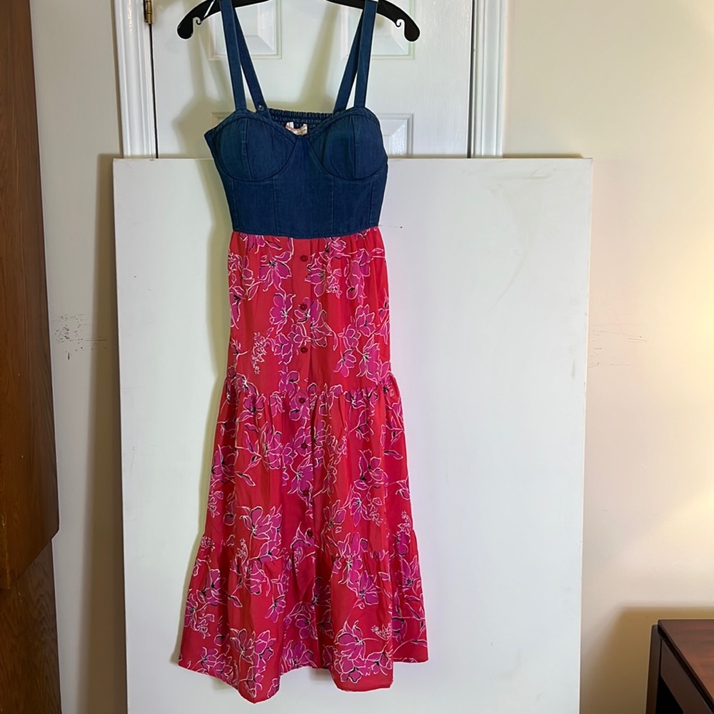 BOG Collective Women’s Floral Dress with Denim Halter Top Size M